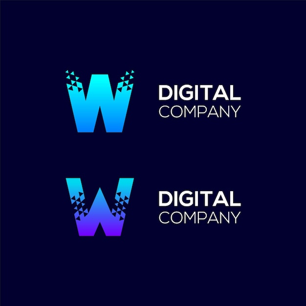 Diseño del logotipo de la letra W abstracta con el concepto Triangle Pixels para Technology Digital Business Company