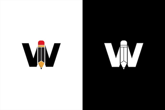 Diseño del logotipo de la letra W lápiz Icono vectorial del lápiz Ilustración gráfica Plantilla de fondo