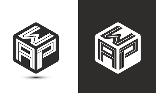 Diseño de logotipo de la letra w p con ilustrador logotipo del cubo logotipo vectorial estilo de superposición de fuentes alfabéticas modernas icono del logotipo Premium Business color blanco sobre fondo negro