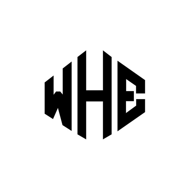 Diseño del logotipo de la letra WHE con forma de polígono WHE diseño del logotipo en forma de póligono y cubo WHE hexágono plantilla del logotipo vectorial colores blanco y negro WHE monograma logotipo de negocios y bienes raíces