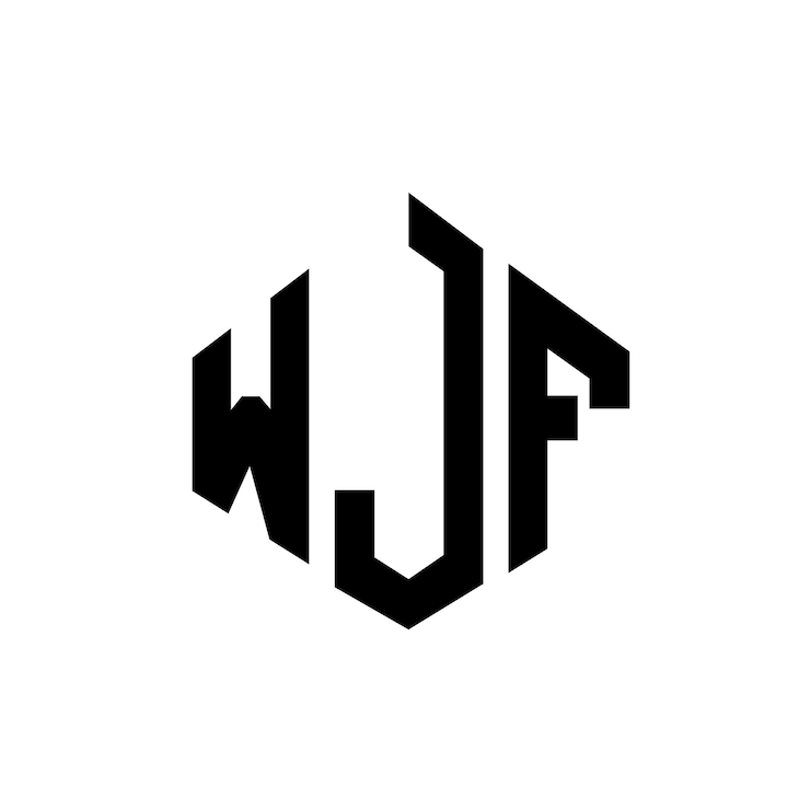 Vector diseño de logotipo de letra wjf con forma de polígono wjf poligono y forma de cubo diseño de logotipo wjf hexágono patrón de logotipo vectorial colores blanco y negro wjf monograma negocio y logotipo de bienes raíces