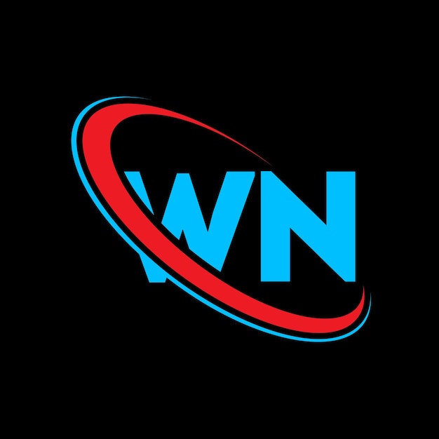 Diseño del logotipo de la letra WN Letra inicial WN círculo vinculado logotipo de monograma en mayúsculas logotipo WN rojo y azul