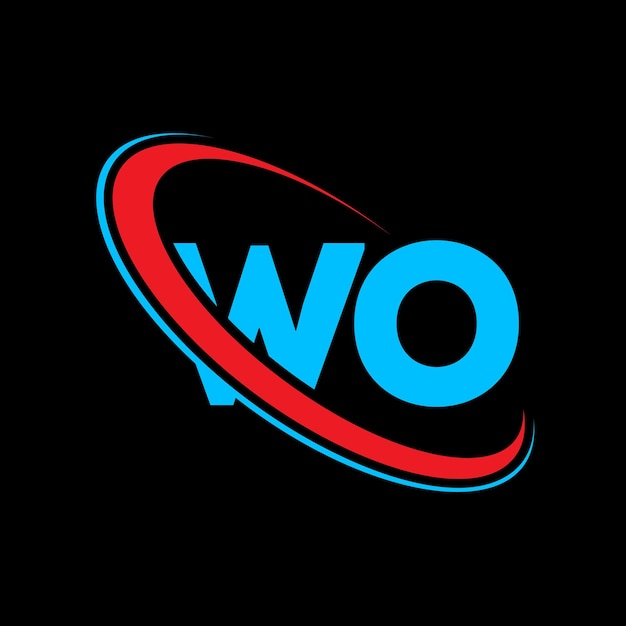 Diseño del logotipo de la letra WO Letra inicial WO círculo vinculado monograma en mayúsculas logotipo WO rojo y azul