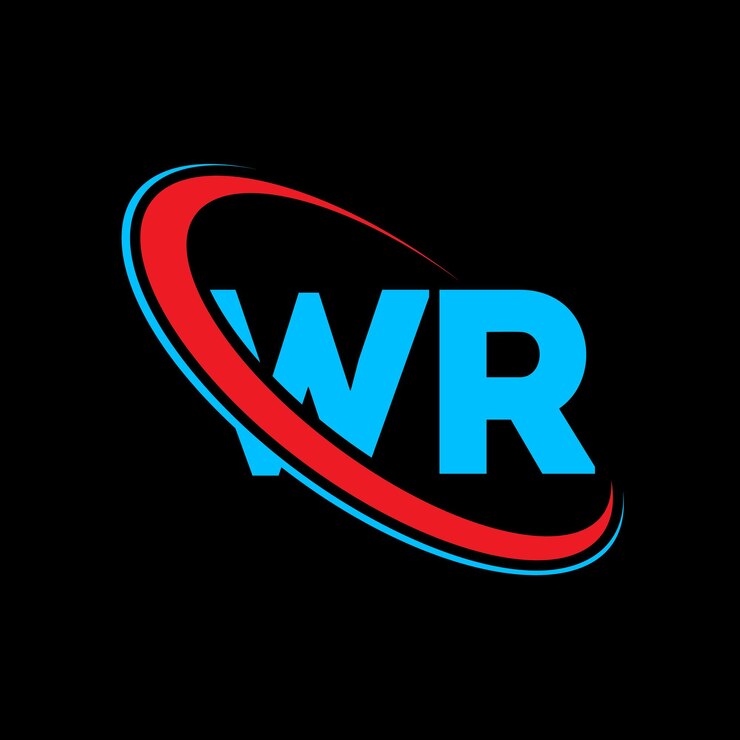 Vector diseño del logotipo de la letra wr letra inicial wr círculo vinculado logotipo de monograma en mayúsculas logotipo wr rojo y azul