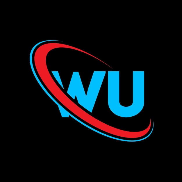 Diseño del logotipo de la letra WU Letra inicial WU círculo vinculado logotipo de monograma en mayúsculas logotipo de WU rojo y azul