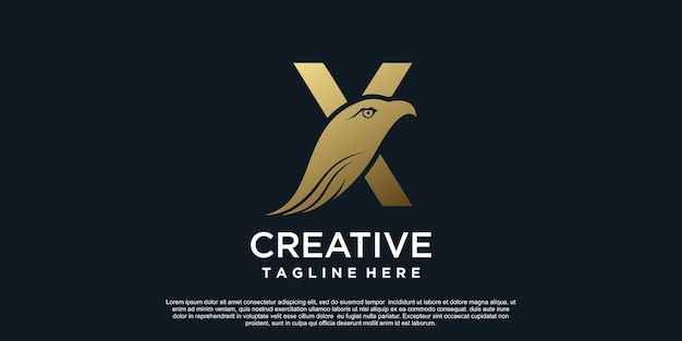 Diseño de logotipo de letra X con concepto único de cabeza de águila Vector Premium