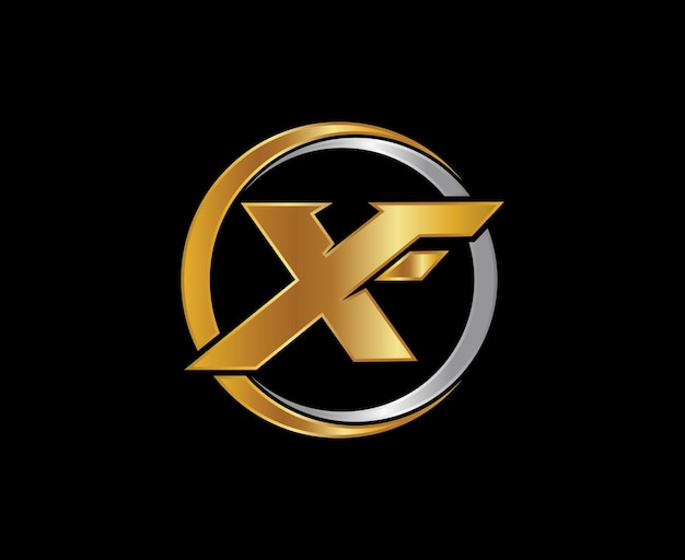 Vector diseño del logotipo de la letra xf plantilla vectorial de color dorado