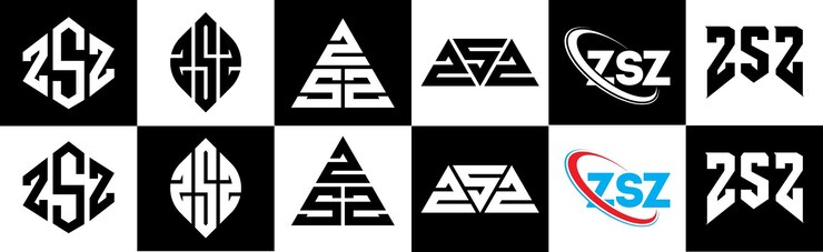 Vector diseño del logotipo de la letra zsz en seis estilos zsz polígono círculo triángulo hexágono plano y estilo simple con variación de color blanco y negro logotipo de letra establecido en un tablero de arte zsz logotipo minimalista y clásico
