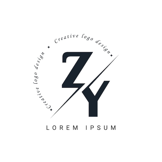 Diseño del logotipo de la letra ZY con un corte creativo Diseño creativo del logotipo