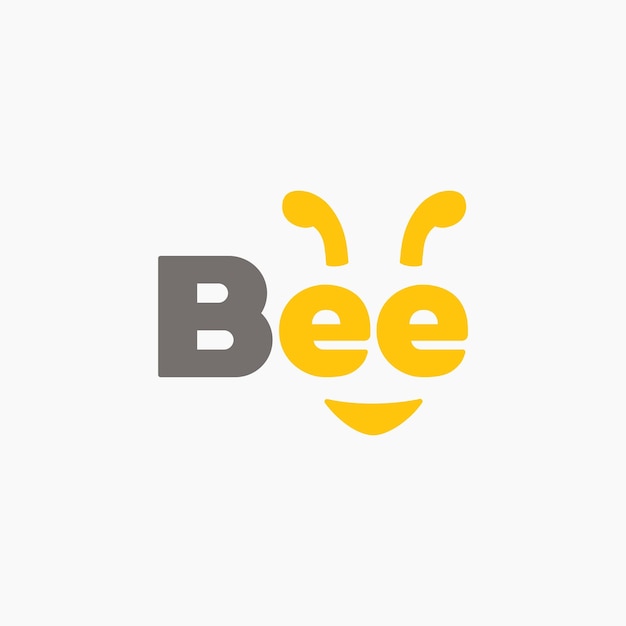 Diseño de logotipo de letras de abeja Texto de marca de palabra de abeja con cara abstractamente linda Icono de logotipo limpio y en negrita