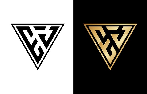 Diseño del logotipo de las letras E y J del triángulo
