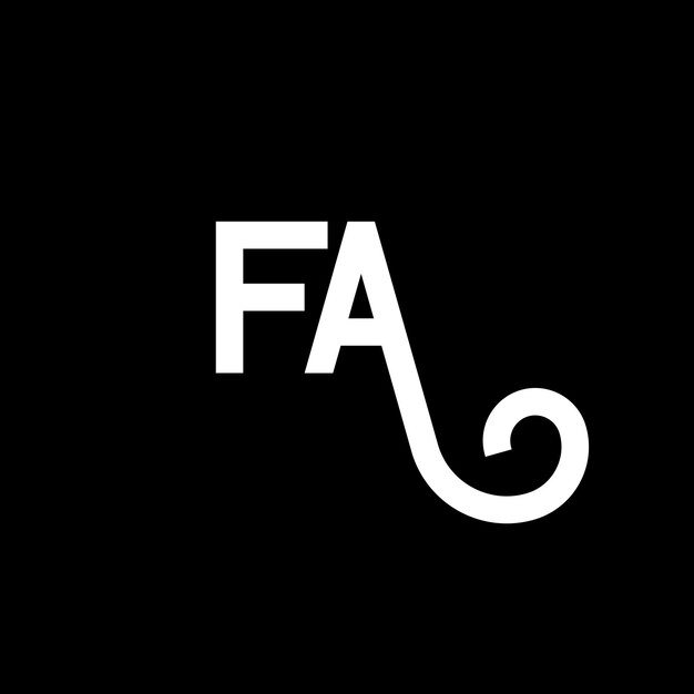 Diseño del logotipo con letras FA sobre fondo negro FA iniciales creativas concepto del logotipo de letra FA diseño de letras FA diseño de letra blanca sobre fondo negro F A f a logotipo