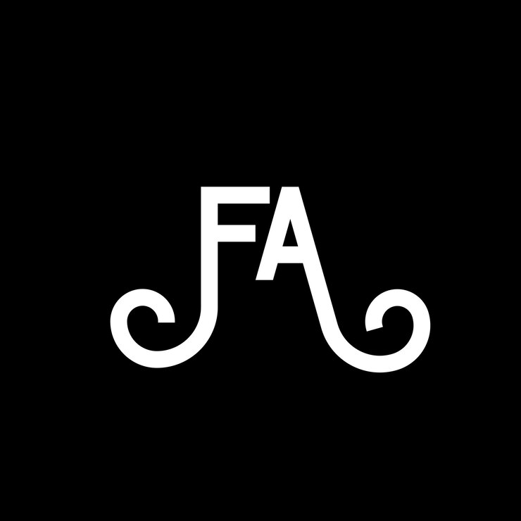 Vector diseño del logotipo con letras fa sobre fondo negro fa iniciales creativas concepto del logotipo de letra fa diseño de letras fa diseño de letra blanca sobre fondo negro f a f a logotipo