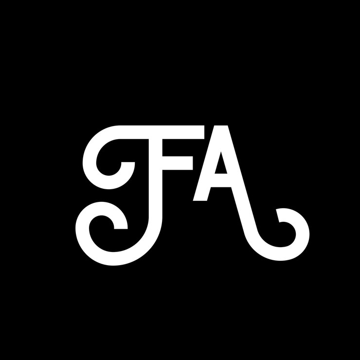 Vector diseño del logotipo con letras fa sobre fondo negro fa iniciales creativas concepto del logotipo de letra fa diseño de letras fa diseño de letra blanca sobre fondo negro f a f a logotipo