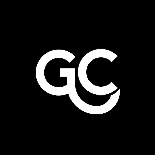 Diseño del logotipo con letras GC en fondo negro GC iniciales creativas concepto del logotipo de letras gc diseño de letras GC diseño de letras blancas en fondo negro logotipo G C g c