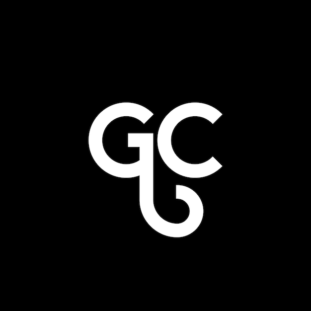 Diseño del logotipo con letras GC en fondo negro GC iniciales creativas concepto del logotipo de letras gc diseño de letras GC diseño de letras blancas en fondo negro logotipo G C g c