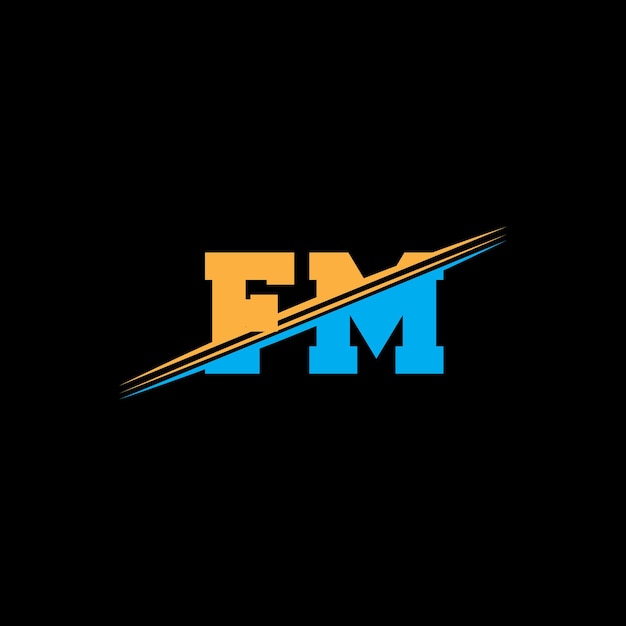 Diseño de logotipo de letras geométricas modernas FM con colores naranja y azul