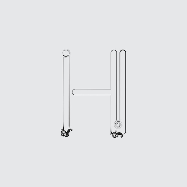 Diseño de logotipo de letras H con hojas en ramas alrededor. ilustración vectorial y diseño de dibujo lineal