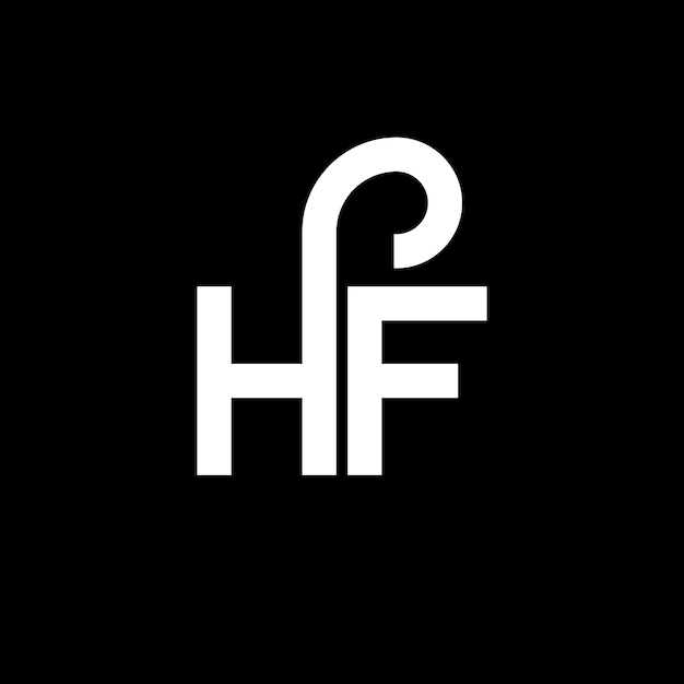 Diseño del logotipo con letras HF sobre fondo negro HF iniciales creativas concepto del logotipo de letras hf diseño de letras HF diseño de letras blancas sobre fondo negro logotipo H F h f