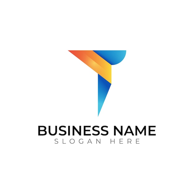 Diseño de logotipo de letras vectoriales abstractas de gradiente T 3D
