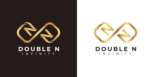 Diseño del logotipo letter n infinity y símbolo premium gold elegant para business company branding and corp