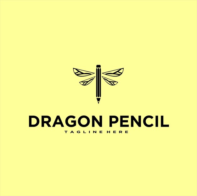 Un diseño de logotipo de libélula con ilustración de lápiz