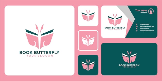 diseño de logotipo de libro con mariposa y tarjeta de visita