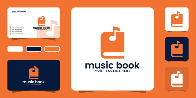 Diseño de logotipo de libro de música y tarjeta de visita.