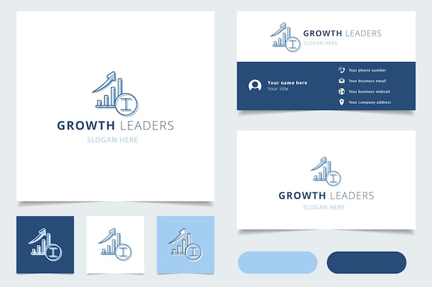 Diseño de logotipo de líderes de crecimiento con marca de eslogan editable