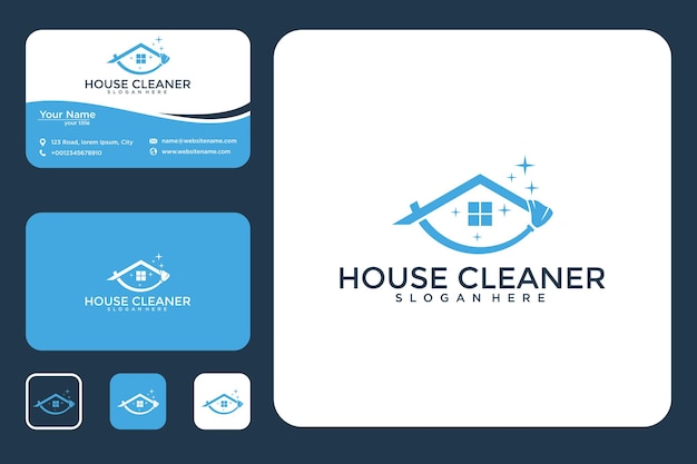 diseño de logotipo de limpiador de casa y tarjeta de visita