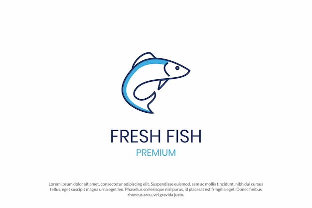 Diseño de logotipo de línea acuática de peces creativos.