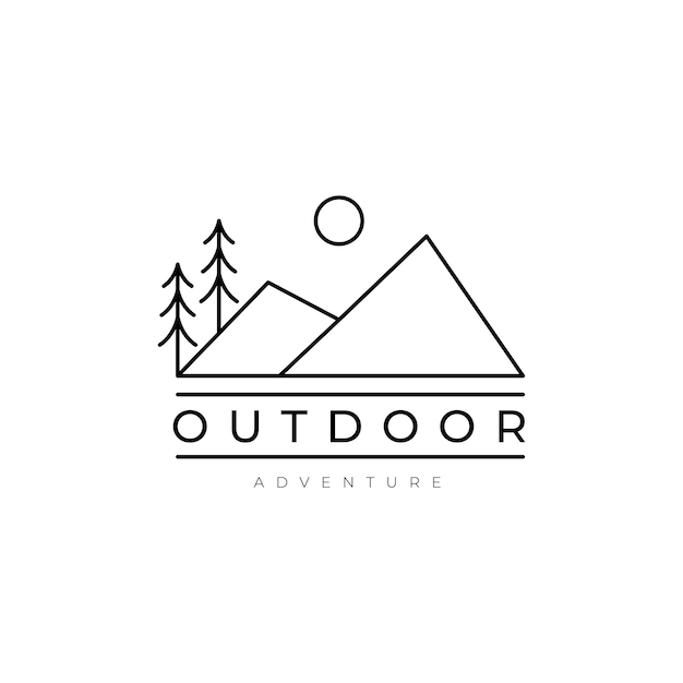 diseño de logotipo de línea al aire libre de montaña vector gráfico