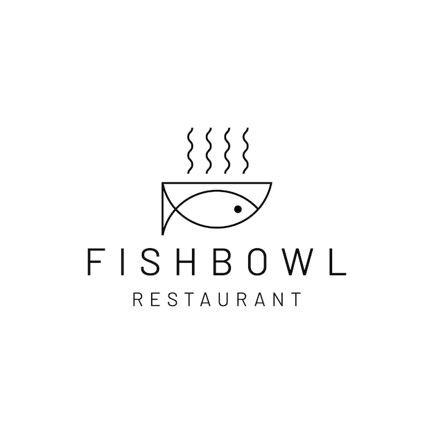 Diseño del logotipo de la línea de arte del cuenco de peces