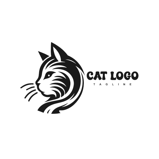 Diseño del logotipo de la línea de arte del gato lindo