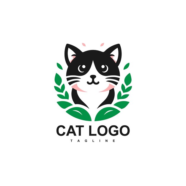 Diseño del logotipo de la línea de arte del gato lindo