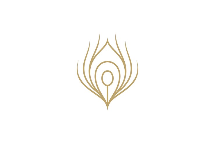 Diseño de logotipo de línea de arte de lujo de plumas de pavo real