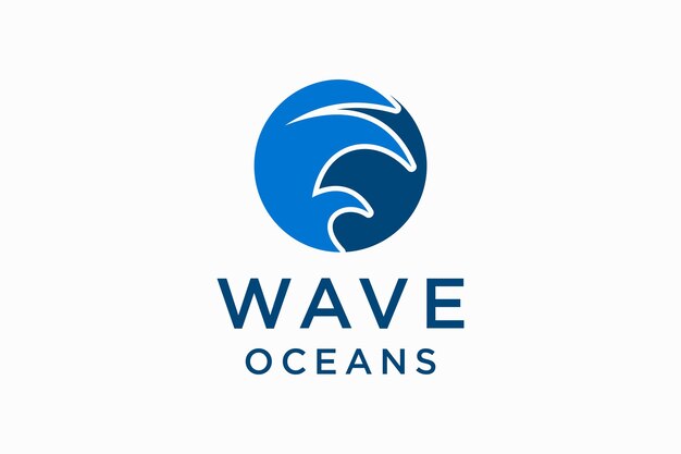Vector diseño de logotipo de línea azul de lujo con forma simple y moderna de onda de agua de mar en un círculo