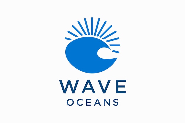 Diseño de logotipo de línea azul de lujo con forma simple y moderna de onda de agua de mar en un círculo