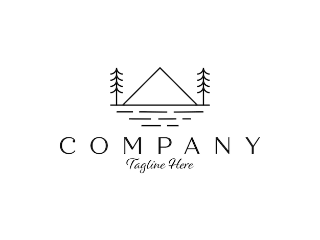 diseño del logotipo de la línea de bosque de pino de montaña de hoja perenne