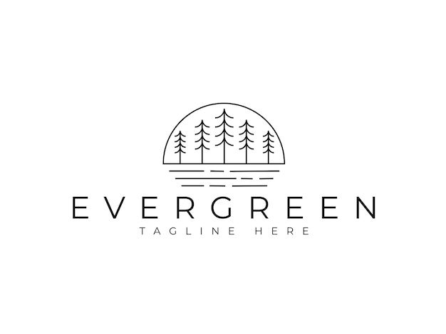 diseño del logotipo de la línea de bosque de pinos de hoja perenne