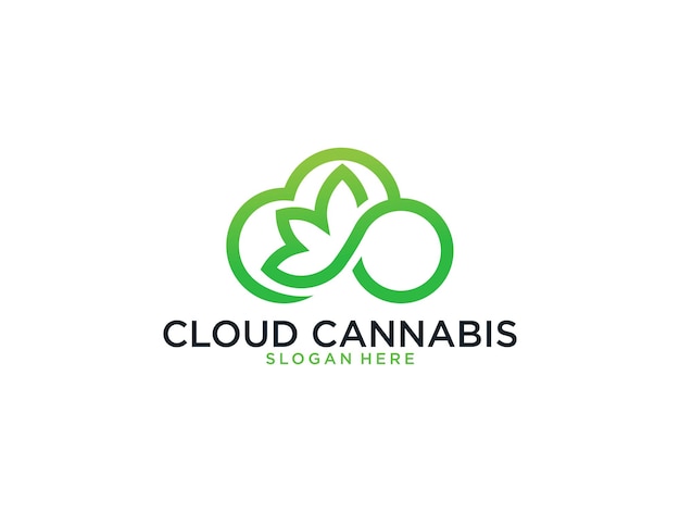 Diseño de logotipo de línea de cannabis de nube verde