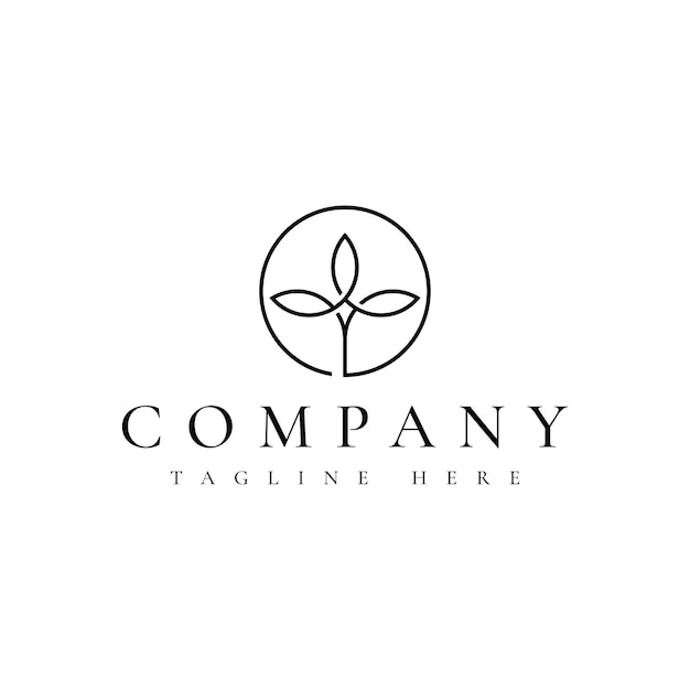Diseño de logotipo de línea de círculo de hoja natural
