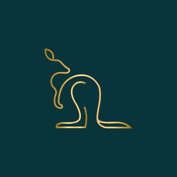 Vector diseño de logotipo de línea dorada de lujo canguro.