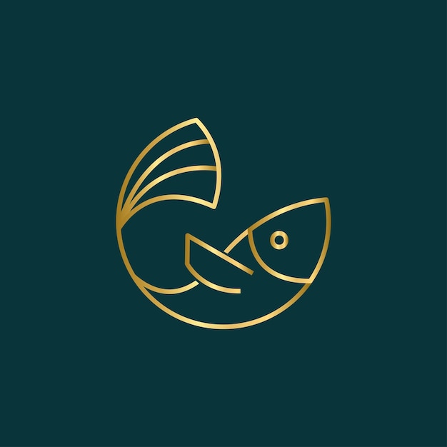 Diseño de logotipo de línea dorada de lujo de pescado.