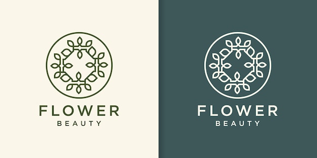 Diseño de logotipo de línea de flores, estilo de adorno