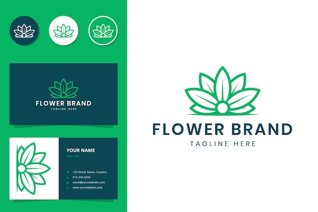 Diseño de logotipo de línea de flores y tarjeta de visita.