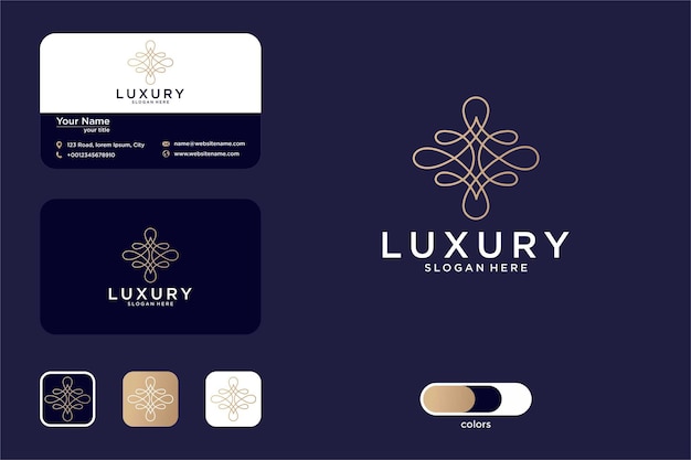 Diseño de logotipo de línea de lujo y tarjeta de visita.