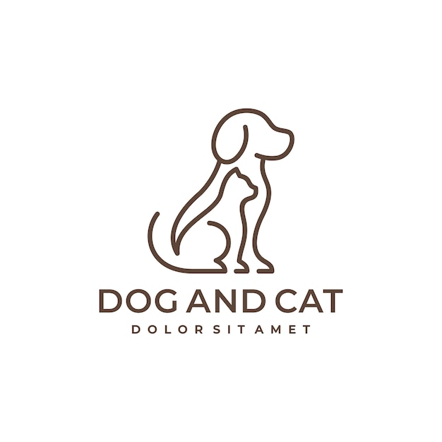 Vector diseño de logotipo de línea de mascotas para perros y gatos