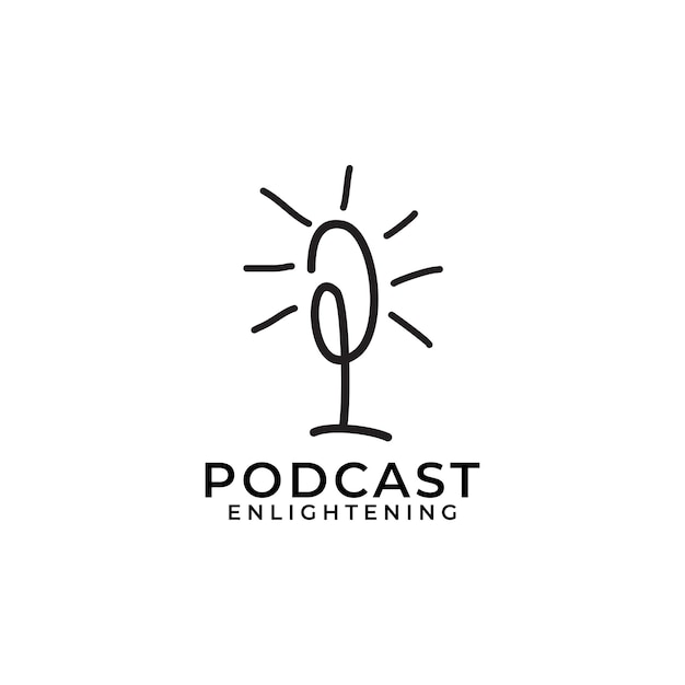 Vector diseño del logotipo de la línea de micrófono del podcast