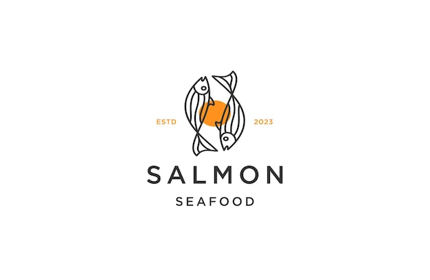 Diseño de logotipo de línea de vector de monolina de salmón para restaurante de café de comida de mar